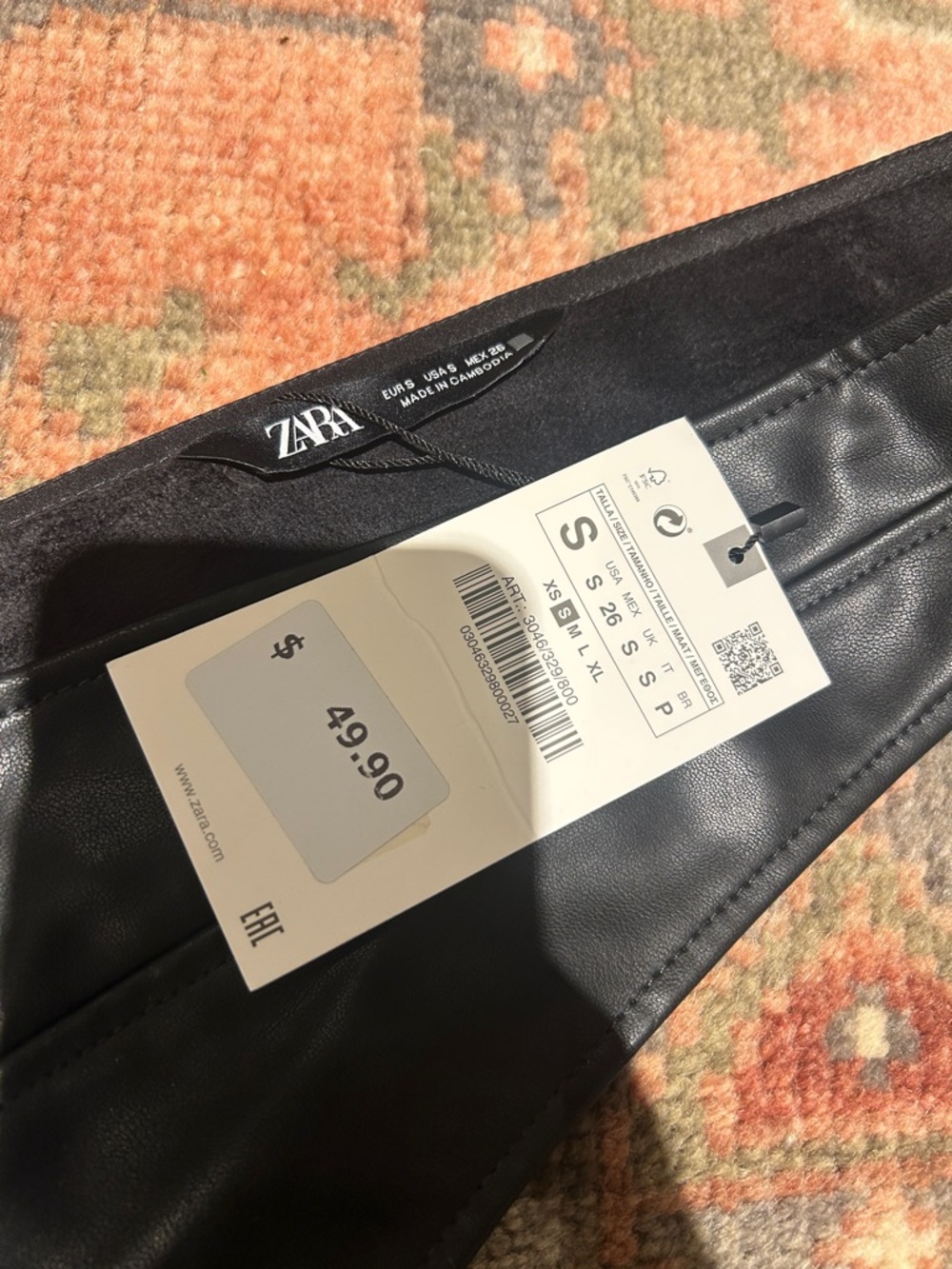 Zara Black Faux Leather Mini Pinafore Dress with Gold Buttons - Picture 2 of 5